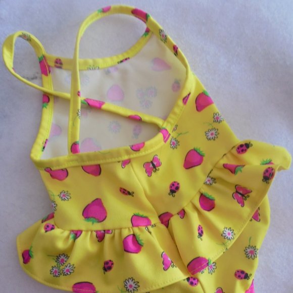 Yellow Strawberries & Butterfly Ruffled Suit 12 Mo - Picture 2 of 4